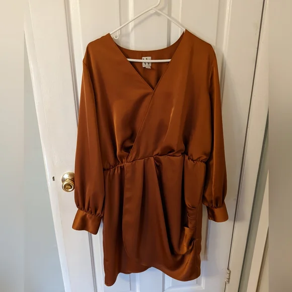 brown plus size wrap dress Plus Size 3/4 Sleeve V-Neck Wrap Dress  MOA Mocha / 1XL-2XL-3XL(2-2-2)6PCS